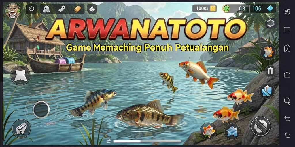 Gameplay seru di ARWANATOTO saat menangkap ikan.
