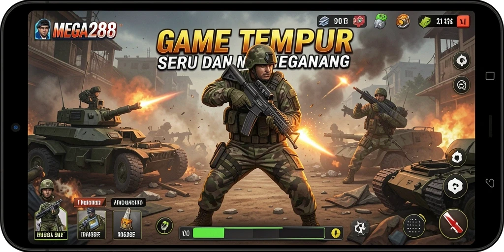 Screenshot MEGA288 menampilkan aksi tempur mendebarkan di lapangan.