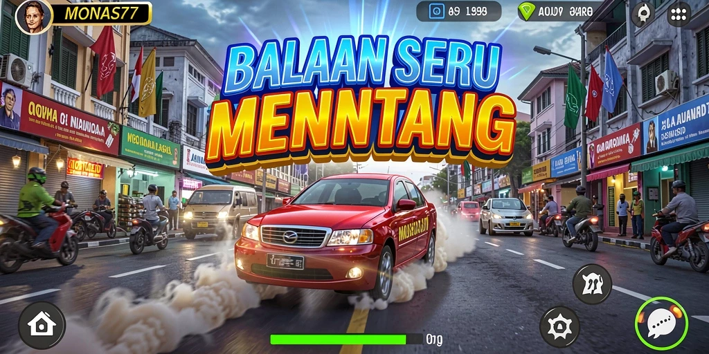 Screenshot gameplay utama MONAS77 dengan lintasan balapan yang menegangkan.
